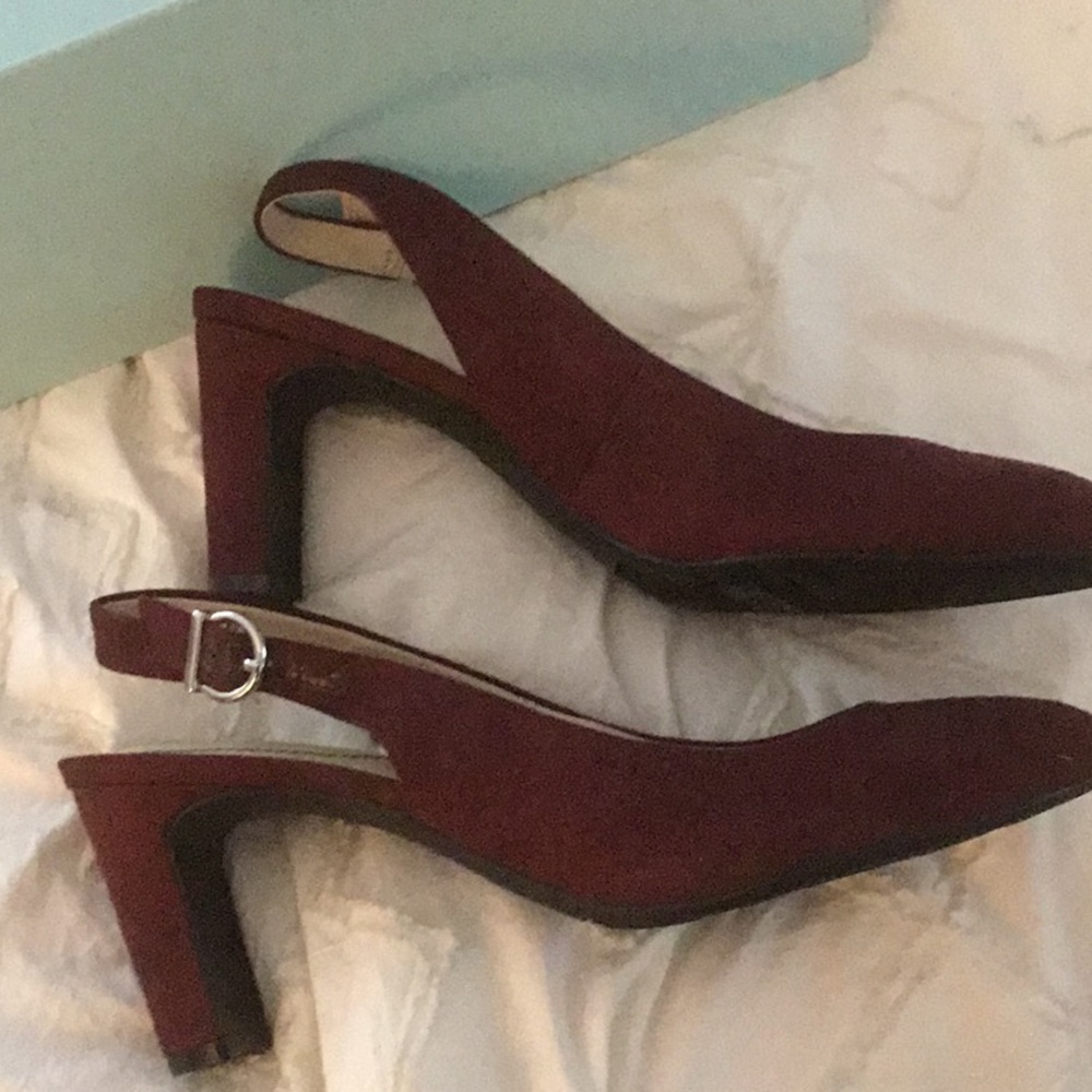 Burgundy suede  sling back pumps